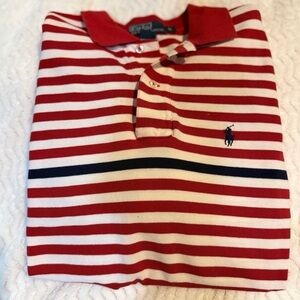 Ralph Lauren Red White Striped Polo with Navy Logo